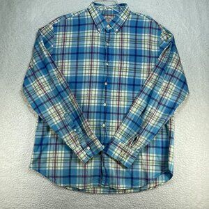 J Crew Shirt Mens Size XL Blue Summer Weight Plaid Cotton Button Down Collar